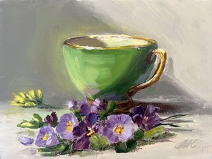 Pensamientos en taza de té verde