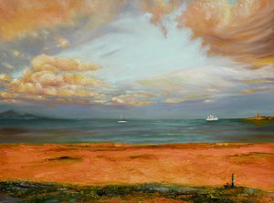 Paisaje marino con cielo naranja