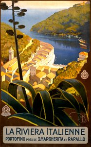 Póster de Viaje de La Riviera Italiana, c.1920 de Mario Borgoni