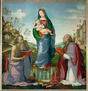 San Jerónimo y San Zenón adorando al Niño Jesús ... de Mariotto Albertinelli