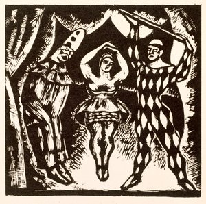 Arlequinada, xilografía de Roger Fry de Mark Gertler
