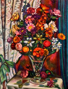 Naturaleza muerta de flores en un jarrón de plata, 1930