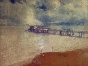 Paisaje marino plateado - Muelle de Cromer, Norfolk (técnica mixta) de Mark Gordon