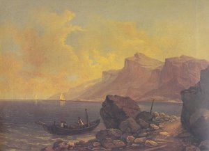 Paisaje marino con barcaza
