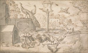 Paisaje con pájaros y perro de Marmaduke Cradock