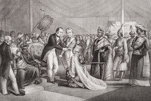 Gran Durbar en Cawnpore después de la Supresión de la Revuelta de los Cipayos, 1858, de `Ilustraciones de la Historia Inglesa y Escocesa