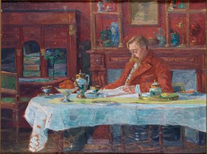 Émile Verhaeren 1855-1918 en la mesa, 1900 de Marthe Verhaeren