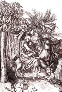 La huida a Egipto, la Sagrada Familia de Martin (after) Schongauer