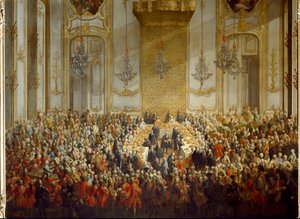 Banquete oficial organizado para la boda de la Princesa Isabel de Parma con el Emperador José II, el 06/10/1760 (detalle) de Martin (and studio) Mytens or Meytens