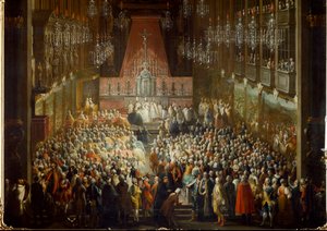 Ceremonia de boda de la Princesa Isabella de Parma con el Emperador José II, el 06/10/1760. (detalle) de Martin (and studio) Mytens or Meytens