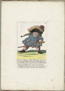 De Franse dwerg Don Luis Champ-merdant, ca. 1710 Don Luis Champ-merdant, brigadier de los pequeños maestres, gran breteur de Francia, al frente de los gascones contra los peleones alemanes, derribando sus batallones (título sobre objeto) Il Callotto revivi