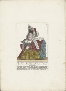 De Franse dwerg Madame Palatinelle, hacia 1710 Madame Palatinelle, gorros, mantilla y cul de Paris ataviados con la gran Galla (título sobre objeto) Il Callotto resurcitato o Gabinete pequeño recién amueblado (título de la serie)