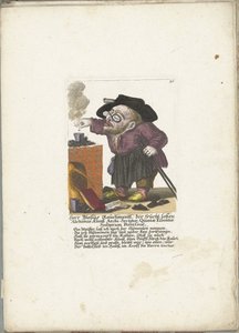 Blasius Rauchmantl como alquimista, ca. 1710 Herr Blasius Rauchmantl, der frucht-loßen Alchimie kunst Archi-Secutor, Owner of the Fifth Essence of Stupids (título sobre el objeto) Il Callotto resucitó oder Neu eingerichtes Zwerchen Cabinet (serie ti