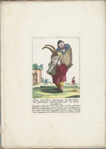 De dwerg Cornelius Guttman como hoorndrager, hacia 1710 El Sr. Cornelius Guttman, el borracho del gremio de cornudos pacientes, enjaezado en una canasta (título sobre el objeto) Il Callotto resurcitato o Gabinete pequeño recién amueblado (título de la seri de Martin Engelbrecht (attributed to)