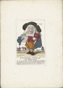 De dwerg Lucas Hirnzwik como een advocaat, hacia 1710 dr. Lucas Hirnzwik, famoso abogado en Suabia Schnekenfeld, sobre rebozuelos (título sobre objeto) Il Callotto resurcitato o Gabinete pequeño recién amueblado (título de la serie)