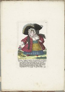 De dwerg Madame Sophia Luxuria, hacia 1710 Madame Sophia Luxuria, lavandera del cuerpo del general Staab de la Granatir-Companie Capitana libre y recortada (título sobre el objeto) Il Callotto resurcitato o Gabinete pequeño recién amueblado (título de la s