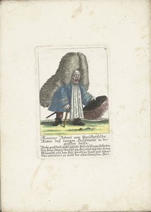 De dwerg Robert von Parukenfeldt, hacia 1710 Monsieur Robert von Parukenfeldt, Caballero de la tela de cuello largo en la Gran Galla (título sobre el objeto) Il Callotto resurcitato o Gabinete pequeño recién amueblado (título de la serie) de Martin Engelbrecht (attributed to)