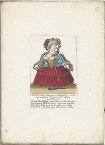 Dwerg als de Franse Mademoiselle Jolicoeur, ca. 1710 Mademoiselle Jolicoeur, bailarina con su amante en la Opera du Village de Provenza (título sobre el objeto) Il Callotto resurcitato oder Neu eingerichtes Zwerchen Cabinet (título de la serie) de Martin Engelbrecht (attributed to)