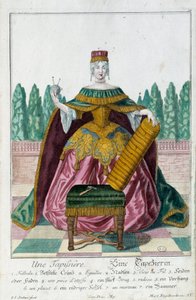 Tapicería. Grabado por Martin Engelbrecht (1684-1756), en "Nueva asamblea de los manouvriers habillés" siglo XVIII, Alemania. París, Artes Decorativas de Martin Engelbrecht