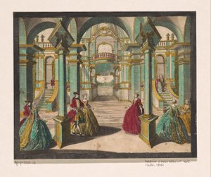 Vista del interior de un palacio, con varias damas y caballeros ricamente vestidos de Martin Engelbrecht