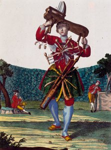 Fabricante de flautas, grabado de Assemblage des nouveau manouvries habilles por Martin Engelbrecht (1684-1756), Alemania de Martin Engelbrecht
