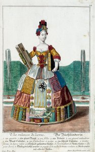 Oficio: Un encuadernador. Grabado por Martin Engelbrecht (1684-1756), en "Nueva asamblea de las manouvries habilles" siglo XVIII, Alemania. París, Artes Decorativas