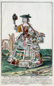 Oficio: Una vendedora de imágenes. Grabado de Martin Engelbrecht en “Nueva asamblea de las manouvries habilles” siglo XVIII, Alemania. París, Artes Decorativas
