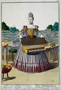 Esposa del fabricante de órganos, grabado de Assemblage des nouveau manouvries habilles por Martin Engelbrecht (1684-1756), Alemania