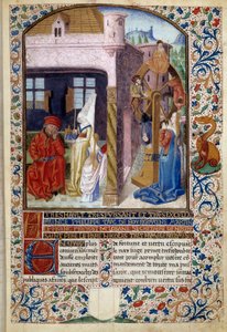 Alegoría de la Fortuna: representación de una joven cerca de una rueda de la Fortuna. Miniatura de 