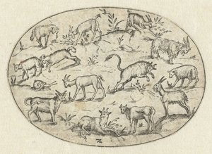 Óvalo con trece cabras Nev Thier Bvechlein (título de la serie) de Martin Pleginck
