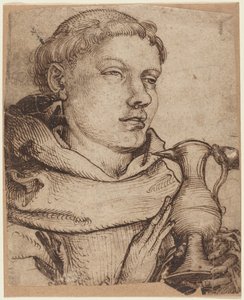 Busto de un monje asistiendo a la comunión de Martin Schongauer