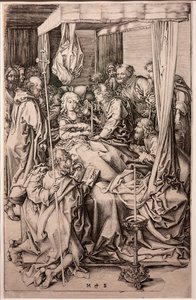 Grabado sobre papel. La Muerte de la Virgen. Martin Schongauer. Hacia 1470-1491. (grabado sobre papel)
