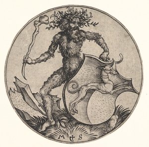 Escudo con Galgo Sostenido por Hombre Salvaje