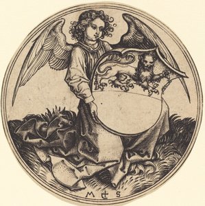 Escudo con león, sostenido por ángel