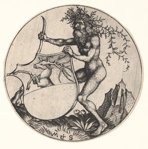 Escudo con ciervo sostenido por hombre salvaje, ca. 1435-1491