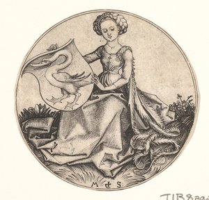 Escudo con cisne sostenido por mujer, ca. 1435-1491