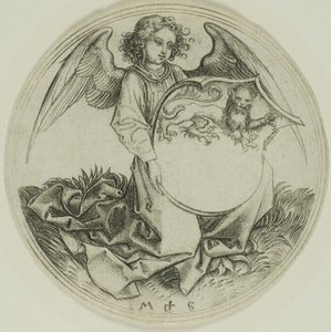 Escudo con un león, sostenido por un ángel