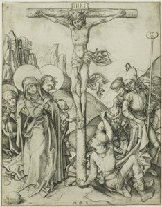 La Crucifixión con las Santas Mujeres, San Juan y los soldados romanos de Martin Schongauer