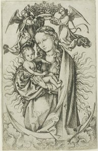 La Madonna en la luna creciente coronada por dos ángeles de Martin Schongauer
