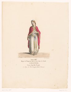 Kostuum van koningin Berthe uit de tragedie El asedio de París Berthe (título sobre el objeto) Theatrekostuums (título de la serie) Teatro Francés: colección de vestuario de MM. J. Alaux y L. Duponchel basado en dibujos manuscritos de la Bibliothèque de la de Martin Sylvestre Baptiste