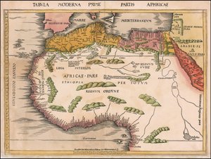 Mapa de África occidental y septentrional de 1513 por Martin Waldseemüller