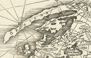 Mapa de 1513 del Mar del Norte que muestra Groenlandia unida a Escandinavia