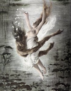 Monstruo marino raptando a una joven (detalle de 14299), "Allegorien", Martin Gerlach, c. 1900. de Martin senior Gerlach