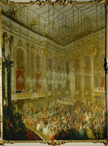 Concierto de boda del emperador José II e Isabel de Parma; serenata en la Redoutensaal del Palacio Imperial de Viena ... (óleo sobre lienzo)
