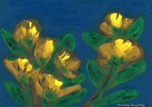 Rosas amarillas cielo nocturno composición marrón amarillo azul de Martina Konitzky