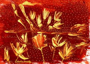 Paisaje con flores y cielo estrellado marrón dorado de Martina Konitzky