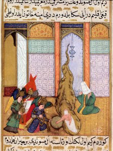 El nacimiento del profeta Mahoma Miniatura extraída de "Siyer-i Nebi" (Siyer i Nebi) poema épico que relata la vida del profeta Mahoma escrito por Mustafá, hijo de Yusuf de Erzurum bajo el gobierno de Murad III (1574-1595). Miniatura de Lutfi Abdullah (d