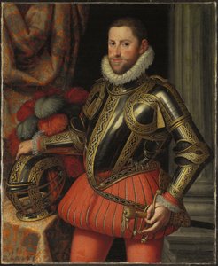 Retrato del Archiduque Ernesto de Austria, tres cuartos de longitud, en armadura, c.1580 de Martino Rota