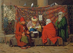 Un Notario Turco Redactando un Contrato de Matrimonio frente a la Mezquita Kilic Ali Pasha, Tophane, Constantinopla de Martinus Rorbye