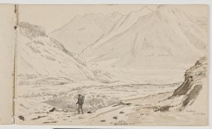 Paisaje montañoso con caminante